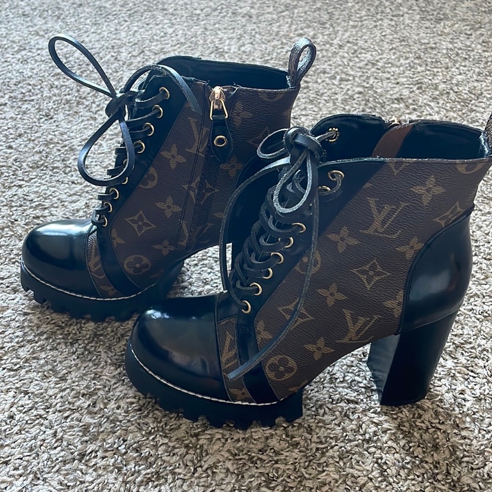 L V inspired booties